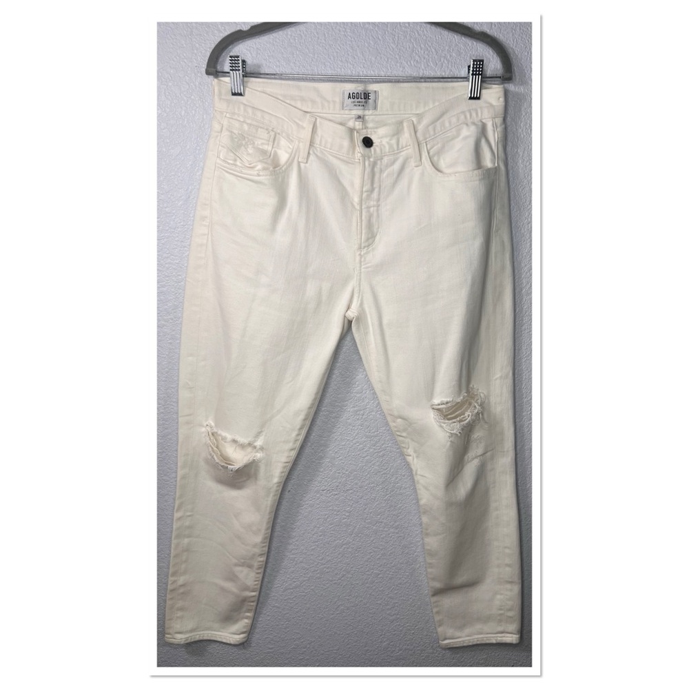Agolde Premium White Sophie High Rise Distressed Jeans Sz 29 Cotton Blend